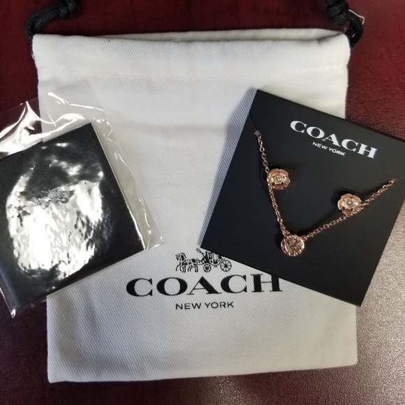 Coach Open Circle Necklace And Tea Rose Stud Earrings Set - ROSE GOLD - Picture 3 of 3